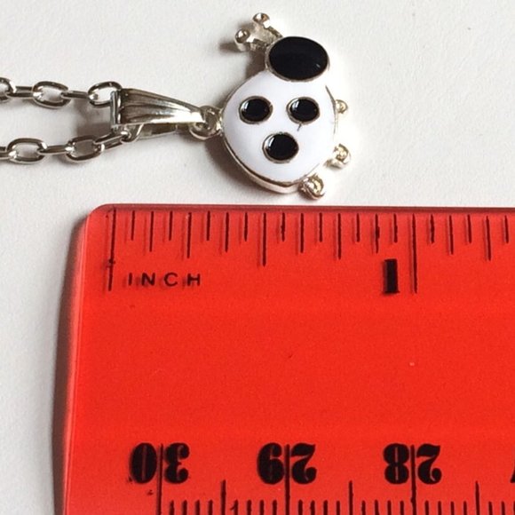 Ladybug Necklace 20" Black White Enamel Insect Beetle Bug Silver Plated - Picture 11 of 11